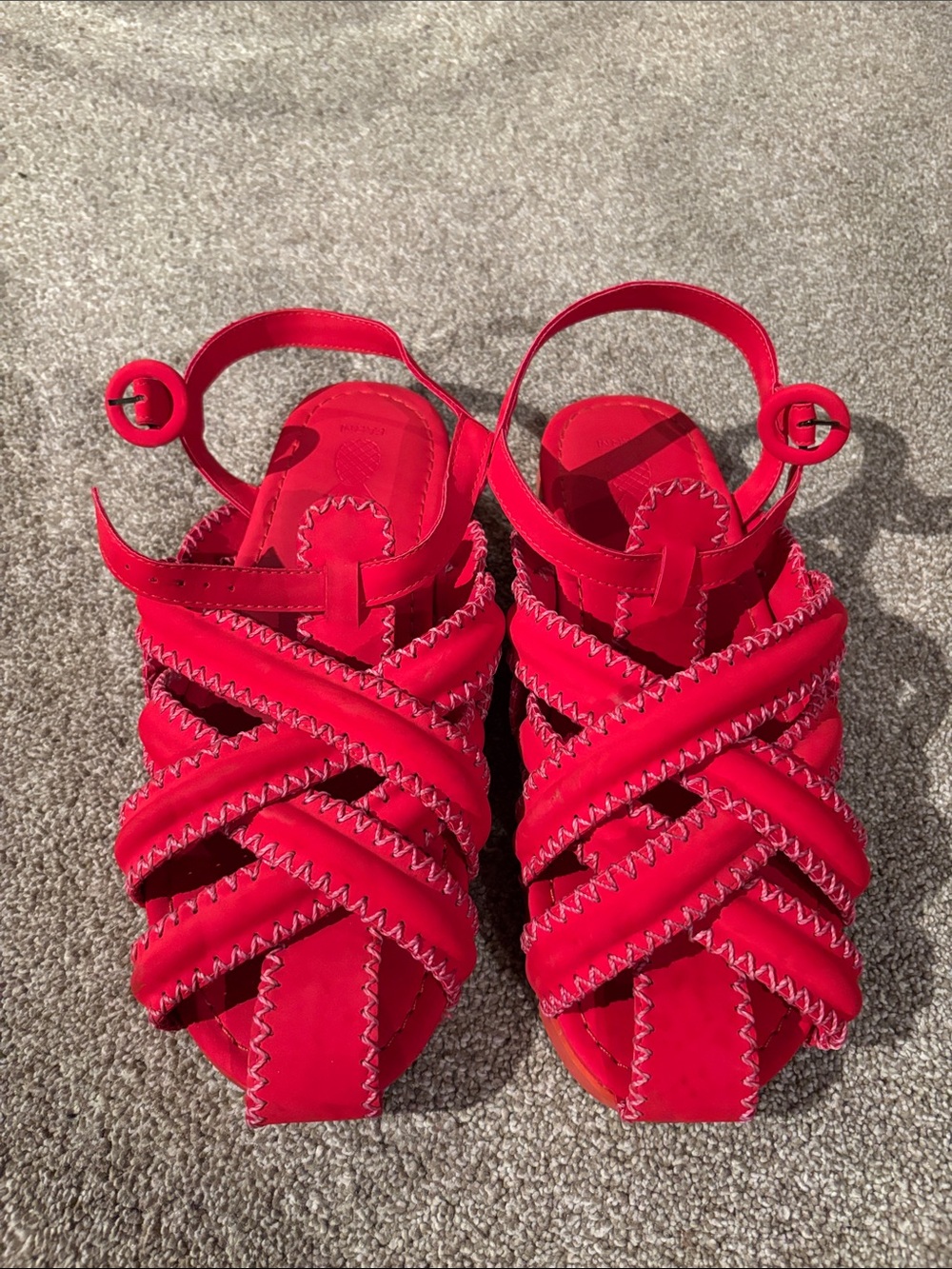 Farm Rio ZigZag sandals red purple stitch strappy buckle size 11. Gently used, o
